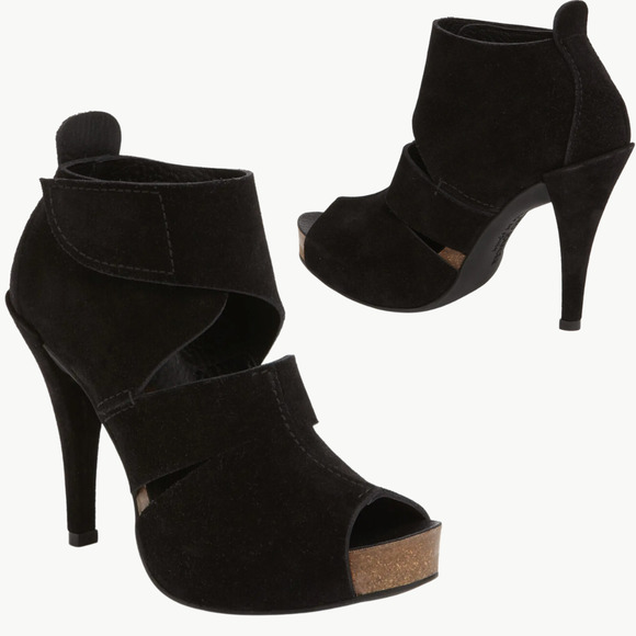 Pedro Garcia Charlie Women's Black Suede Peep Toe Cut Out Booties Sz 9.5 - Picture 1 of 7
